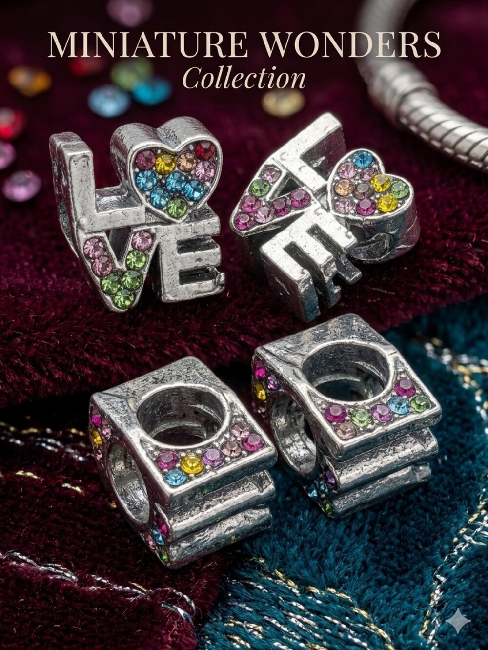 Silver LOVE charm for snake style bracelet
